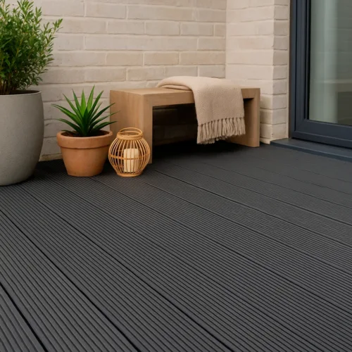Harte flooring deck wpc rayado gris mockup